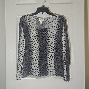 TALBOTS Mixed Animal Print Scoop Neck Lightweight Thin Cotton T-shirt Size L